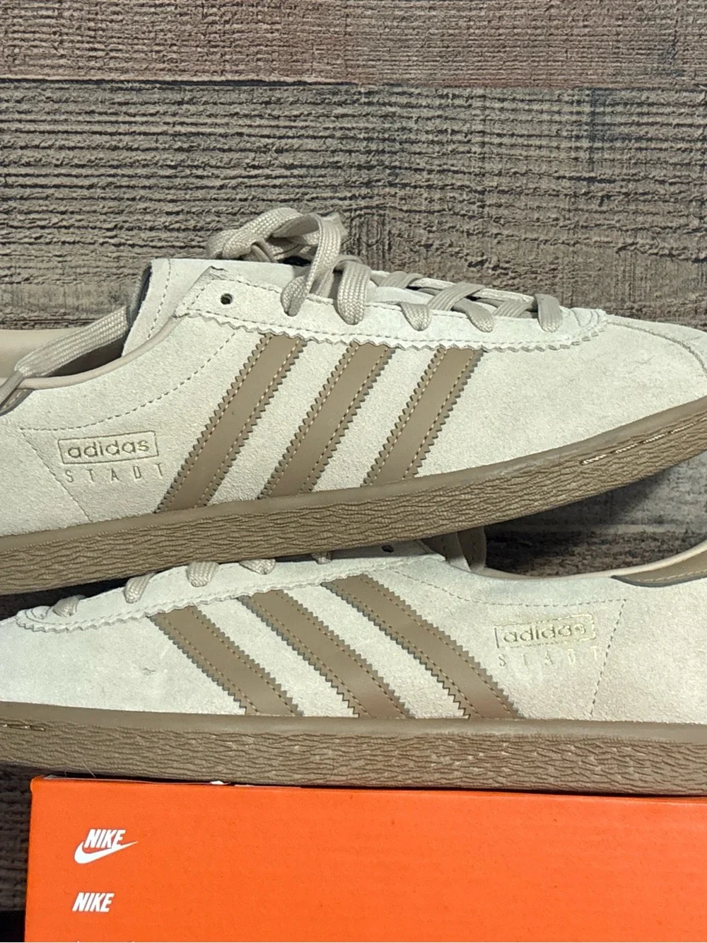 adidas Suede Sneakers in Off-White with Taupe Stripes